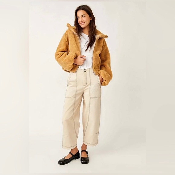 Free People Get Cozy Teddy Jacket ✨ Camel Size Medium | tan neutral zipper - Picture 15 of 16